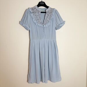 LIL Vintage 100% Silk Baby Blue Lace Collar Dress | Size 4